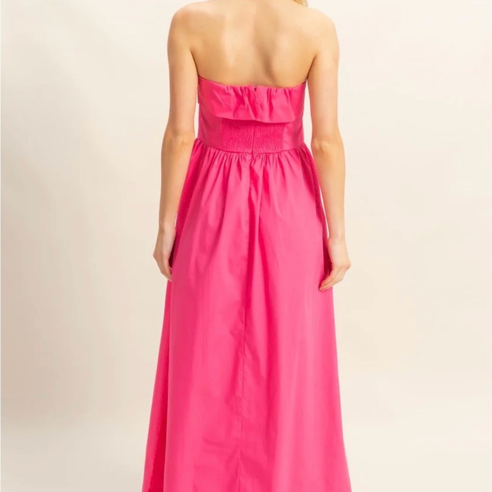 HYFVE Strapless Maxi Dress w Pockets Hot Pink Smocked Back Size Medium - Picture 2 of 9